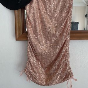 Stunning Sequin Strapless Tube Dress With Tie Ruched Sides